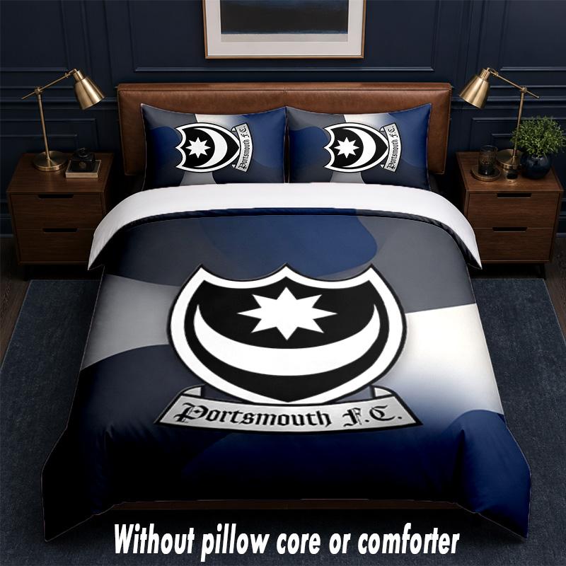 Set Biancheria da Letto Design Portsmouth FC 1 Copripiumino + 2 Federe Morbido Traspirante Biancheria da Letto per la Casa