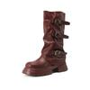 Fashion Leather Platform Mid Calf Shoes Woman Work Trend 2025 Large Size Half High Boots for Women Gyaru Gothic on Offer Waterproof Boot