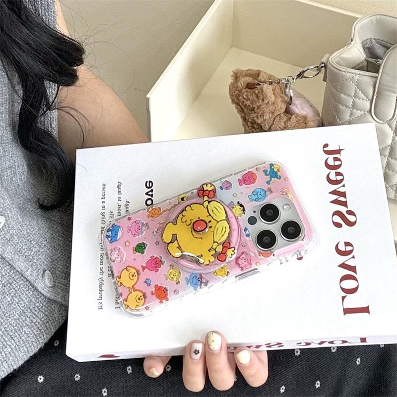 Kawaii Cartoon Magnetic Stand Holder Phone Cover For iPhone 16 Pro 15 13 14 Pro Max Case Shockproof Cases for Magsafe 15Pro Capa