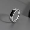 Trendy 925 Sterling Silver Ring for Men Jewelry Black Rectangle Retro Dragon Pattern Ring Male Open Rings Finger Accessories