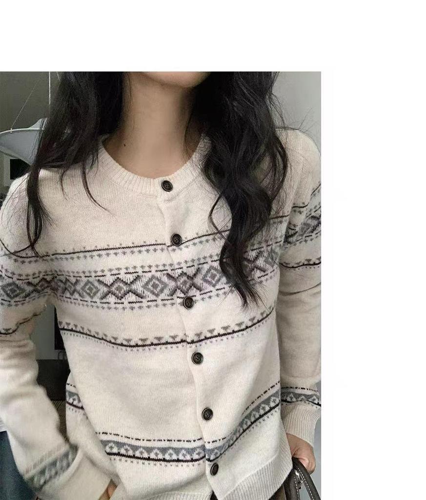 Korean Fair Isle Jacquard Wool Cardigan - Autumn/Winter Collection