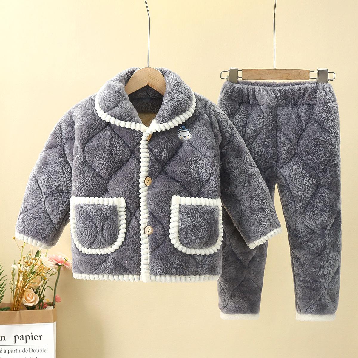 

Children s Pajamas Set Thickened Winter Big Children s Flannel Boys and Girls Three-layer Thickened Warm Home Service Children s Clothing 100