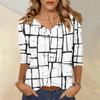 Women's Tops Three-quarter Sleeve Shirt V-neck Loose Casual Shirt Textured Printed T-shirt
