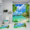 Tropical Beach Shower Curtain Set With Slip-Resistant Bath Mat, Toilet Lid Cover, Bathroom Rug, And 12 Plastic Hooks - Water-Res