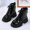 Round Toe Med Heel Boots Women Shoes Autumn Boots-women Booties Ladies Lace Up Luxury Designer Lolita Black 2025 Rubber Flat