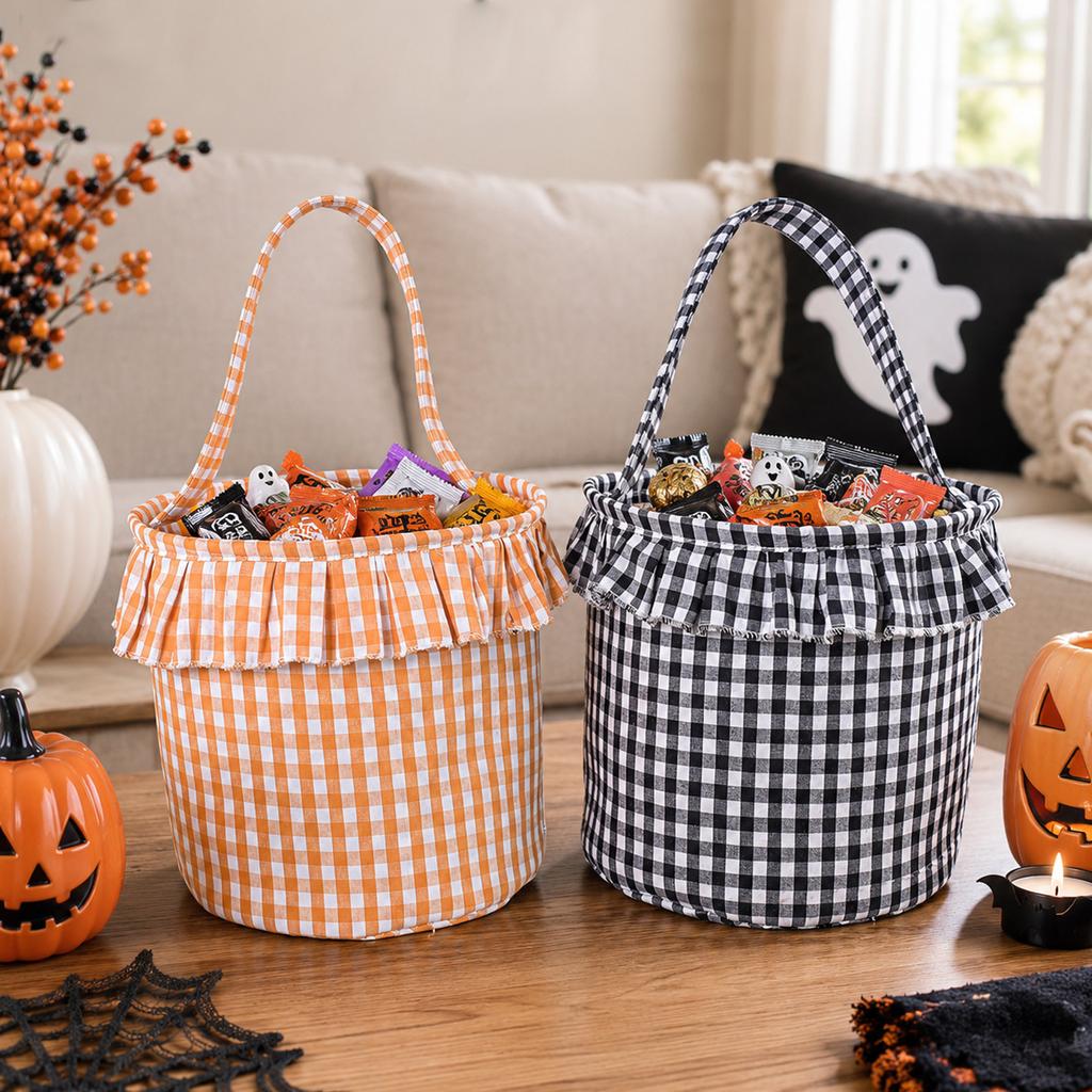 Handheld Cotton Polyester Basket Festive Party Atmosphere Decorative Storage Candy Gift Basket Easter Checkered Cloth Basket