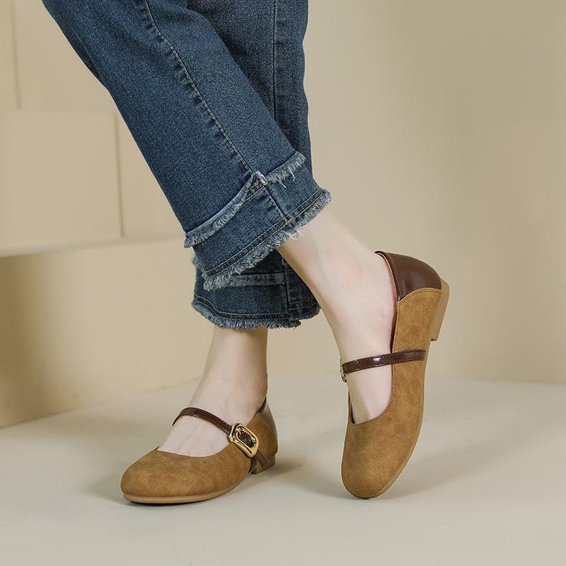 Soft leather Mary Jane single shoes, flat-soled splicing color doll shoes, soft-soled non-slip beanie shoes, single shoes