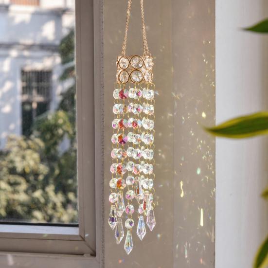 Faux Crystal Wind Chime for Outside, Window Hanging Sun Catcher, Prism Rainbow Maker Pendant for Home, Garden, Patio, Porch