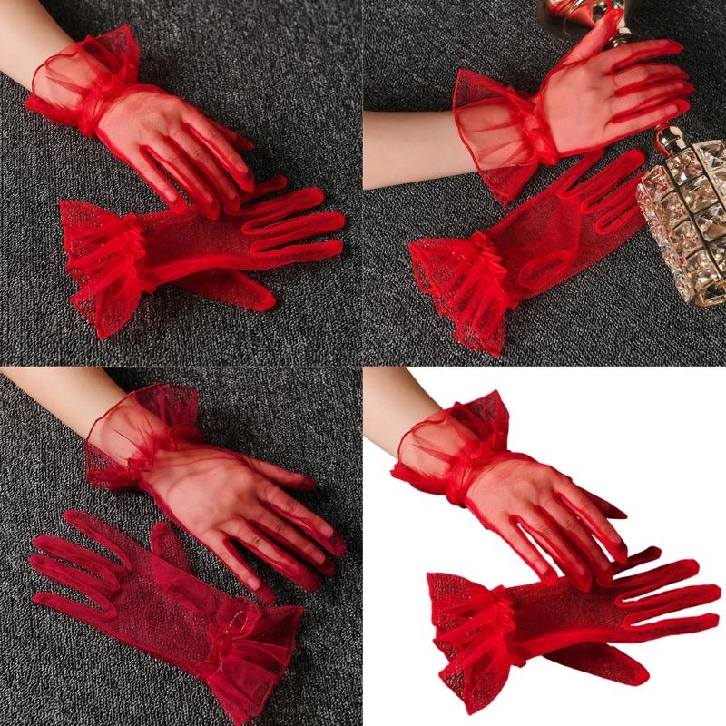 Wedding Gloves Proms Gloves Tulle Short Thin Gloves for Operas Women Lady Theme Proms Costume Accessories
