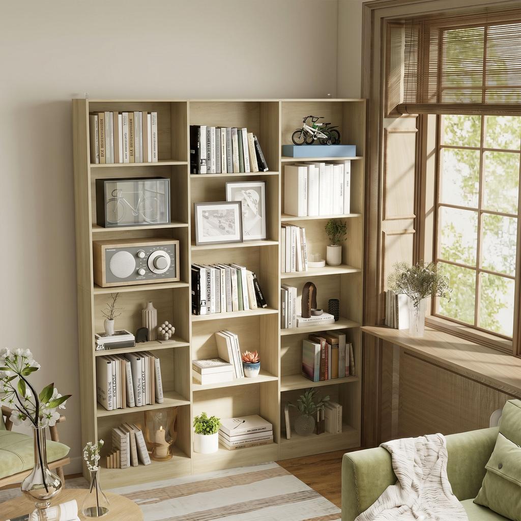 Bookshelf, 6-Tier, 17 Compartments, Adjustable Shelves, 149 x 23.6 x 188 cm, Oak