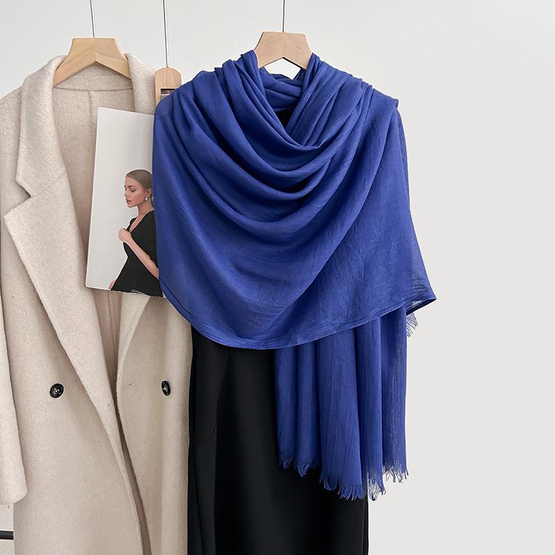 Artistic Cotton and Linen Scarf - Solid Color, Japanese & Korean Style, Women's Shawl for Air-Conditioned Rooms, Outerwear, Sun Protection