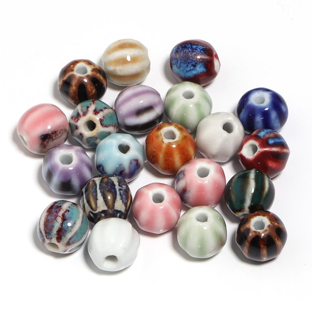 10pcs/lot 11.5mm Retro Pumpkin Ceramic Beads Loose Spaced Striped Beads For Handmade Bracelet Making DIY Exquisite Necklace Gift