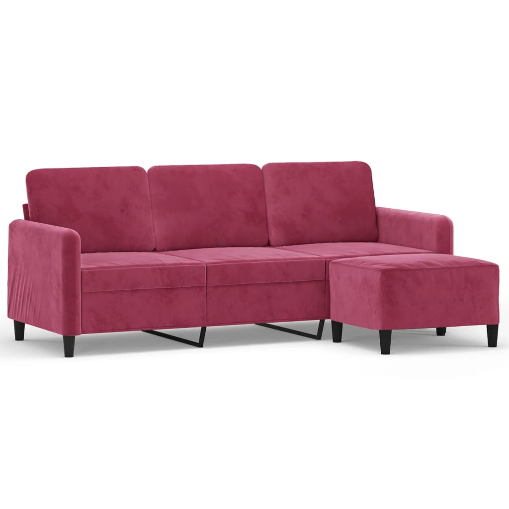 3 Seater Sofa with Ottoman In Burgundy 180 Cm Velvet