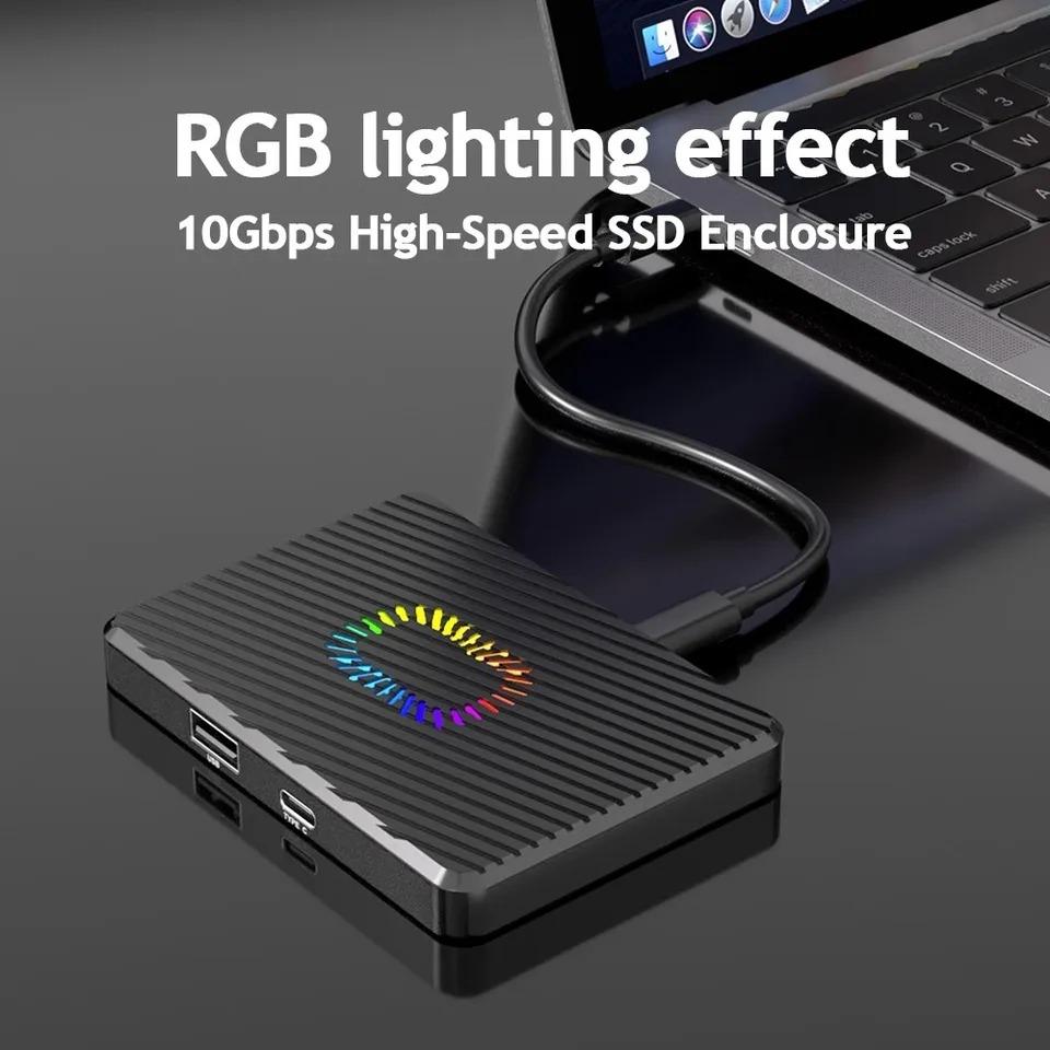 Dual Bays M2 NVME SATA SSD Enclouse 10Gbps Dual Protocol M.2 NVMe SATA SSD Case USB3.2 Solid State Docking Station M.2 Hard Disk Box Adapter for PC