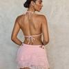 Bikini Set For Women With Lace Coverup And Tie Neck Design For Swimming And Water Sports