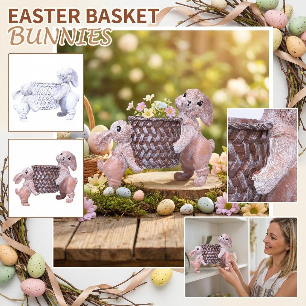 Easter Bunny Carrying Basket Resin Home Decor Ornament