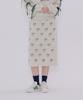 Metapeo Ribbon Print Elastic Waist Long Skirt Oatmeal