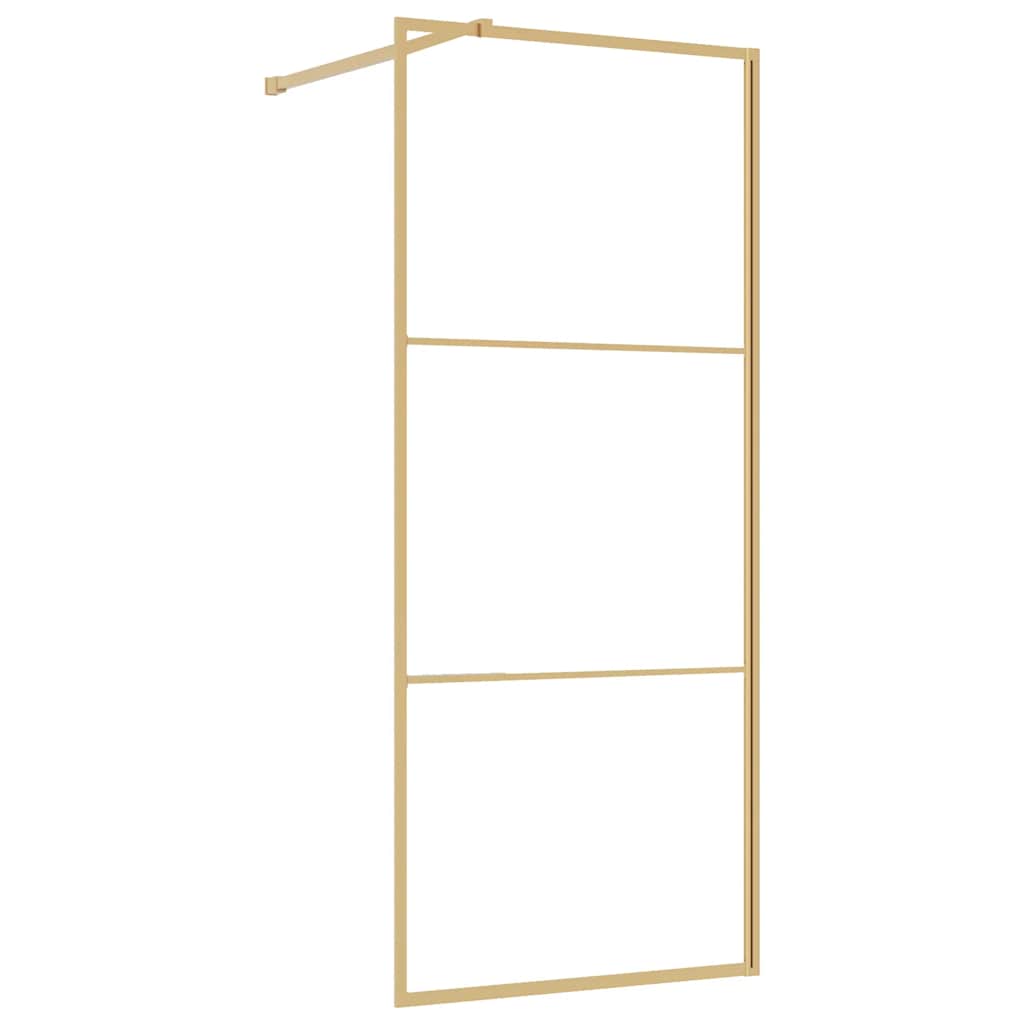 Walk In Shower Screen with Tempered Clear Glass and Gold Frame 90 X 195 Cm
