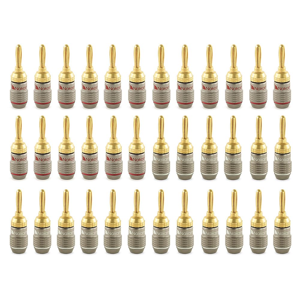 Nakamichi FanLock Excel Series 24k Gold Plated Banana Plugs 10 AWG 18 AWG Gauge Size 4mm for Speaker Amplifier Stereo Home Theater Radio Audio Wire
