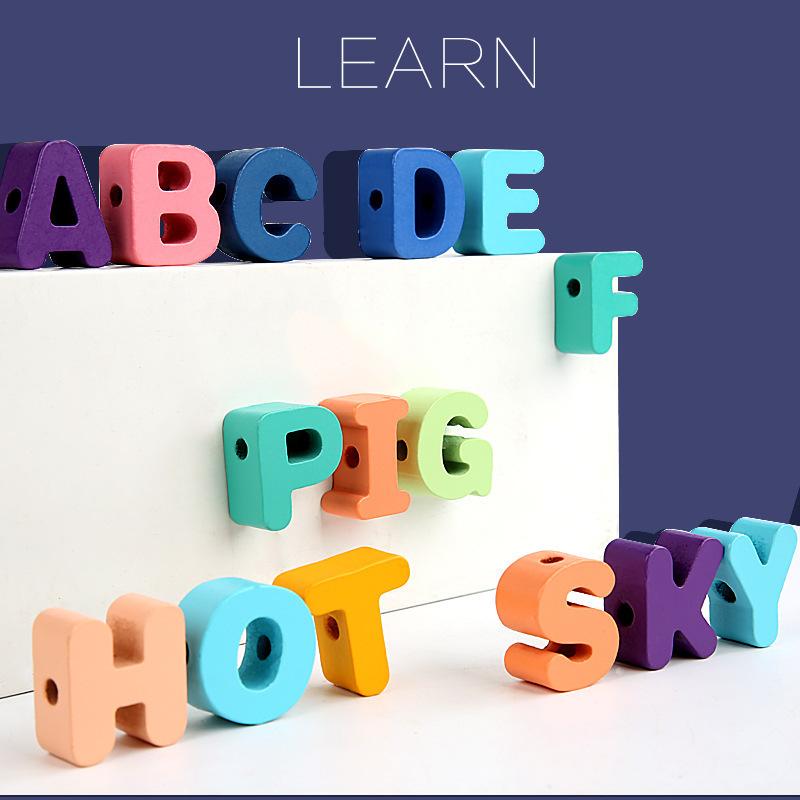 Holz Kinder Boxed Jungen und Mädchen Tragen Perlen Frucht Tier Kognition Baby Feinmotorik Training Perlen Spielzeug