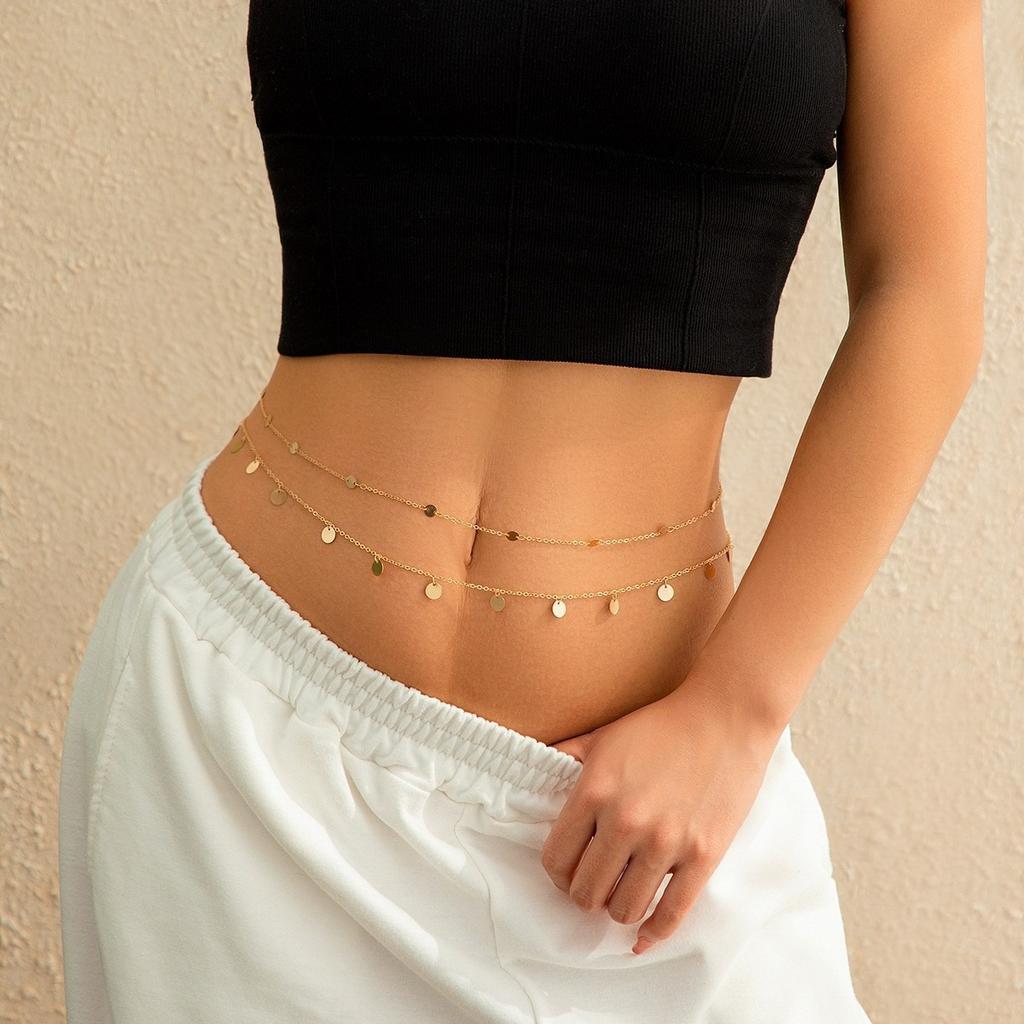 European and American Jewelry Summer Fashion Simple Double Imitation Pearl Waist Chain Popular Versatile Spice Girl Body Chain Waist Jewelry