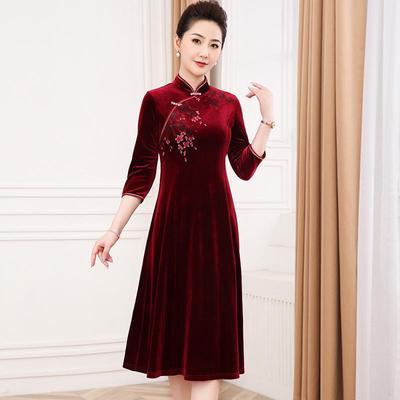 Elegantes handbemaltes Retro-Cheongsam-Kleid: Modisch, Bequem, Atmungsaktiv, Slim-Fit mit Stehkragen für Mütter.