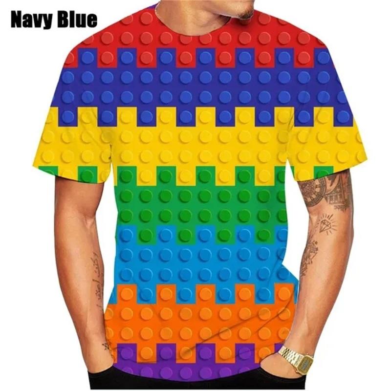 3D-Druck Bausteine Grafik-T-Shirts für Männer Frauen kurzärmeliges Rundhals-T-Shirt Tops Streetwear Herren lustiges T-Shirt