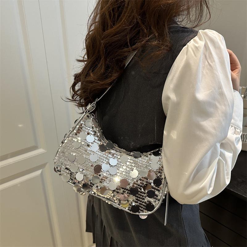 High value chain small square bag summer new fashion messenger bag glossy denim shoulder armpit bag