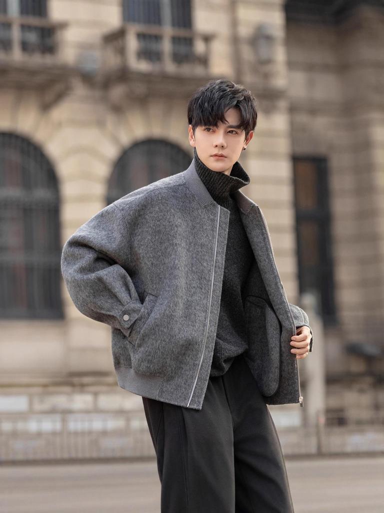 Hochwertiger Wollmantel für Herren - Herbst/Winter 2025 Stehkragen Kurze Jacke