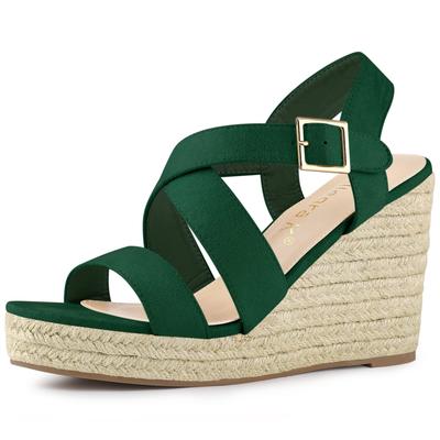 Allegra K Women's Platform Wedge Sandals, High Heels, Espadrilles, Emerald Green, Size 27.0 Cm