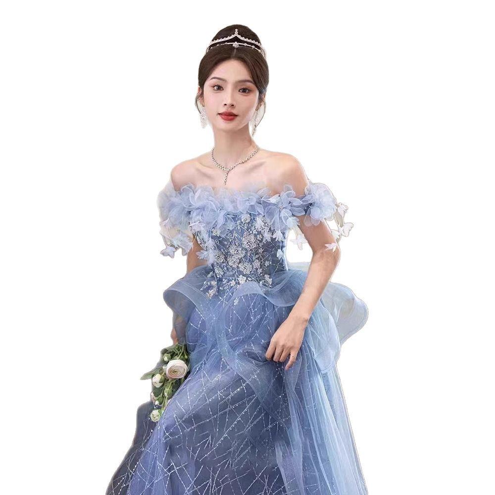 Banquet Evening Dress 1011 New Summer Dignified Atmosphere Dignified Elegant Host Starry Sky Thin Shoulder Dress