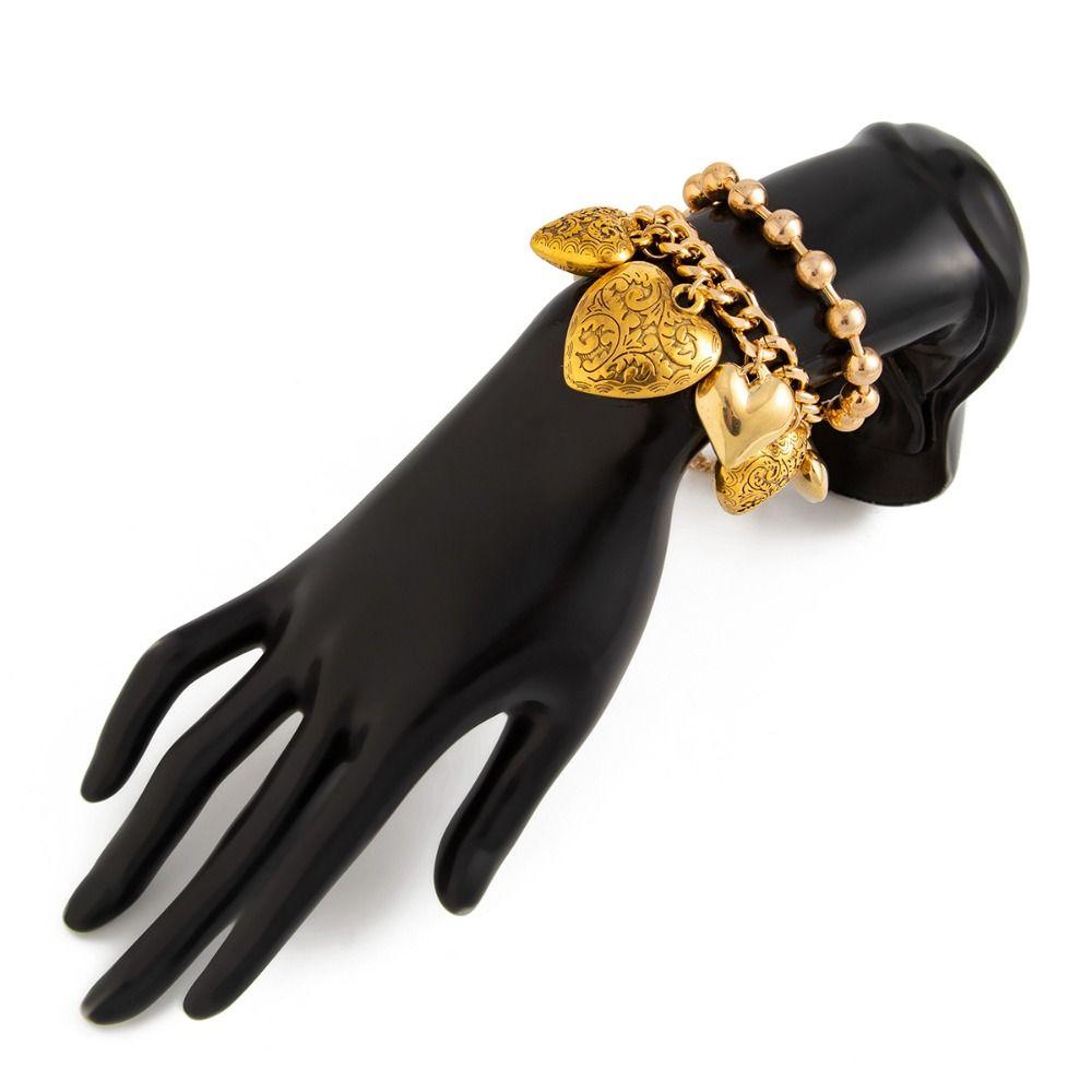 Gold Silver Heart Pendant Necklace Elegant Vintage Jewelry Fashion Metal Heart Bracelet Women