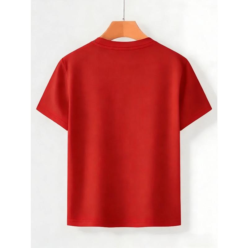 European sizes Boys' Short-Sleeve T-Shirt with Bow Tie Design, White Base with Randomly Placed Large And Small Red Heart Patterns