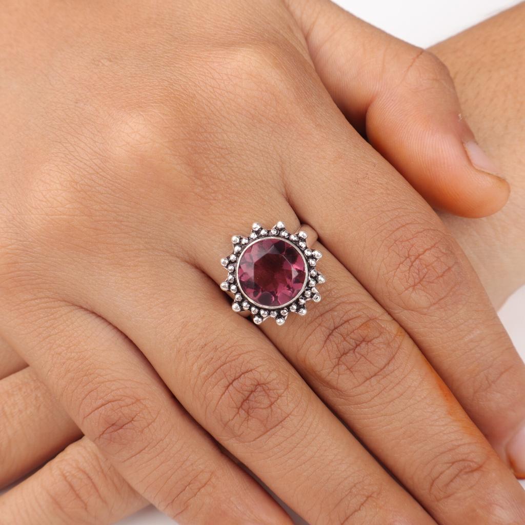 Genuine Rhodolite Gemstone 925 Solid Silver Jewelry Handmade Ring For Valentine RR-7-50