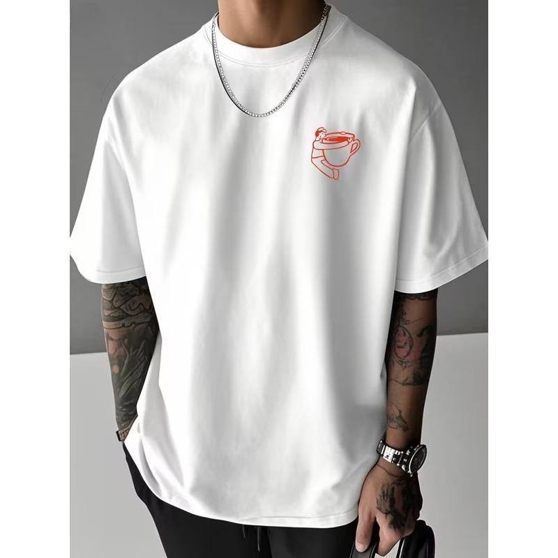 Men's Summer Casual T-Shirt with "Coffee Club" Print , Short Sleeve, Round Neck, Regular Fit, Everyday Tee | Comfortable