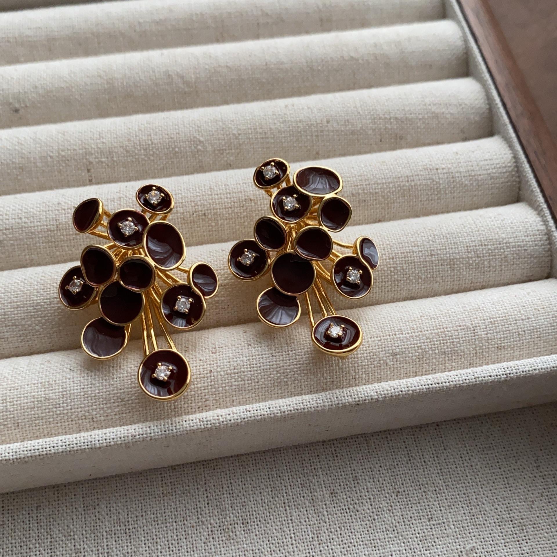 Radial flower cluster enamel earrings Smart and elegant earrings Design earrings