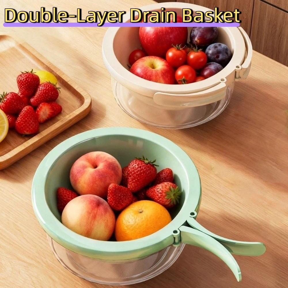 Plastic Double-Layer Drain Basket Sturdy Grain Washing Basin Kitchen Storage Baskets  Grain Washing