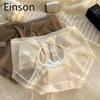 Large Size Female Light Luxury Satin Pearlescent Hollow Sexy Pure Desire To Pack Hip Mid Waist Underwear Einson