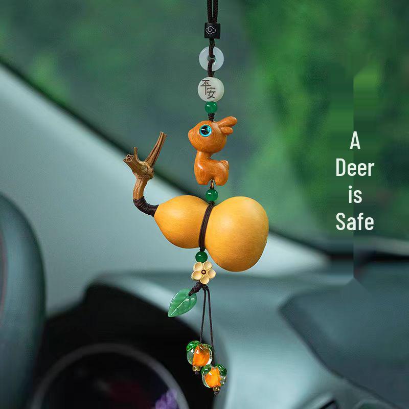 Creative Deer Gourd Car Pendant - New Chinese Style Hanging Ornament for Car Interiors