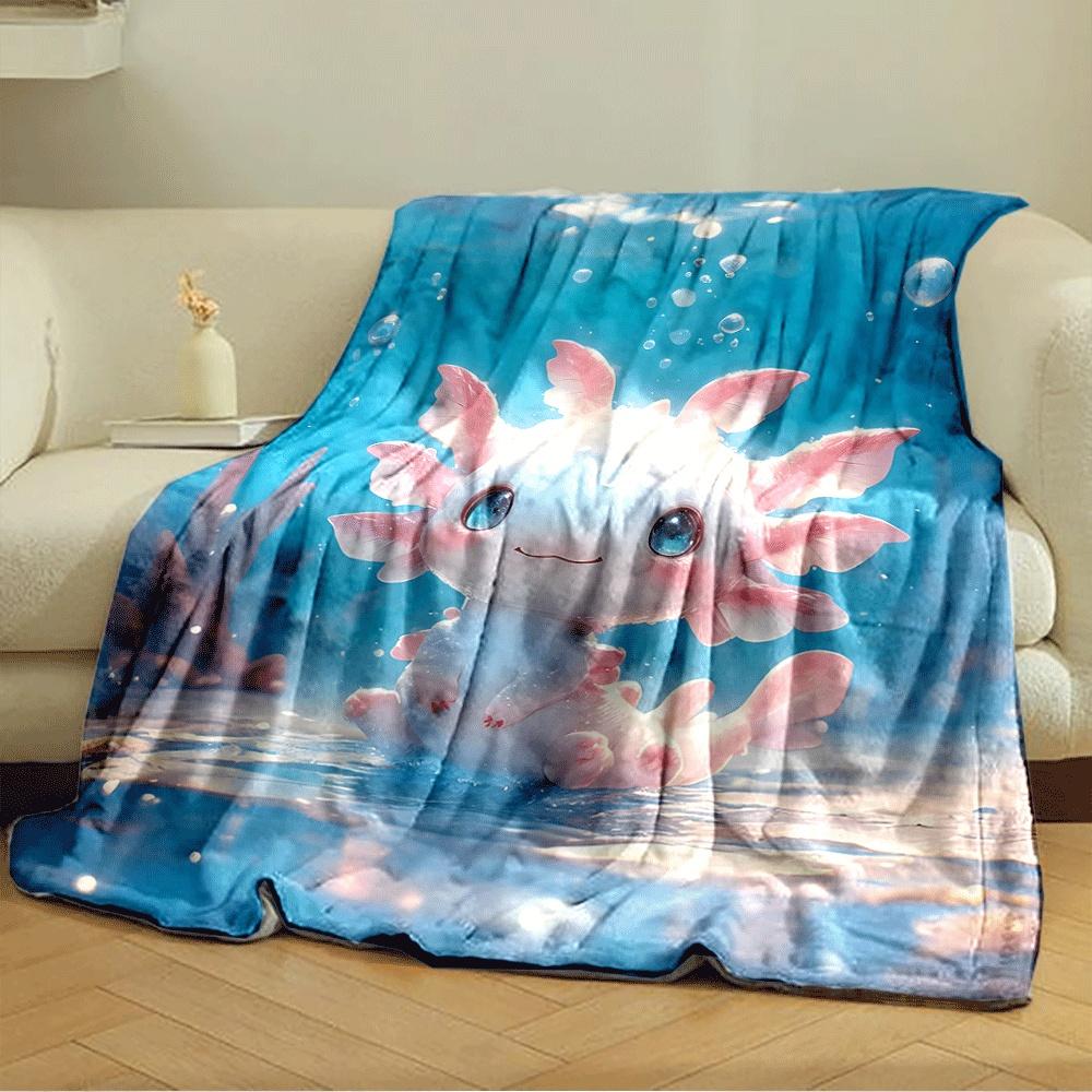 Cute Pink and White Aquatic Creature with Fins In a Sparkling Blue Water. for All Seasons Blanket Lunch Break Throw Gift