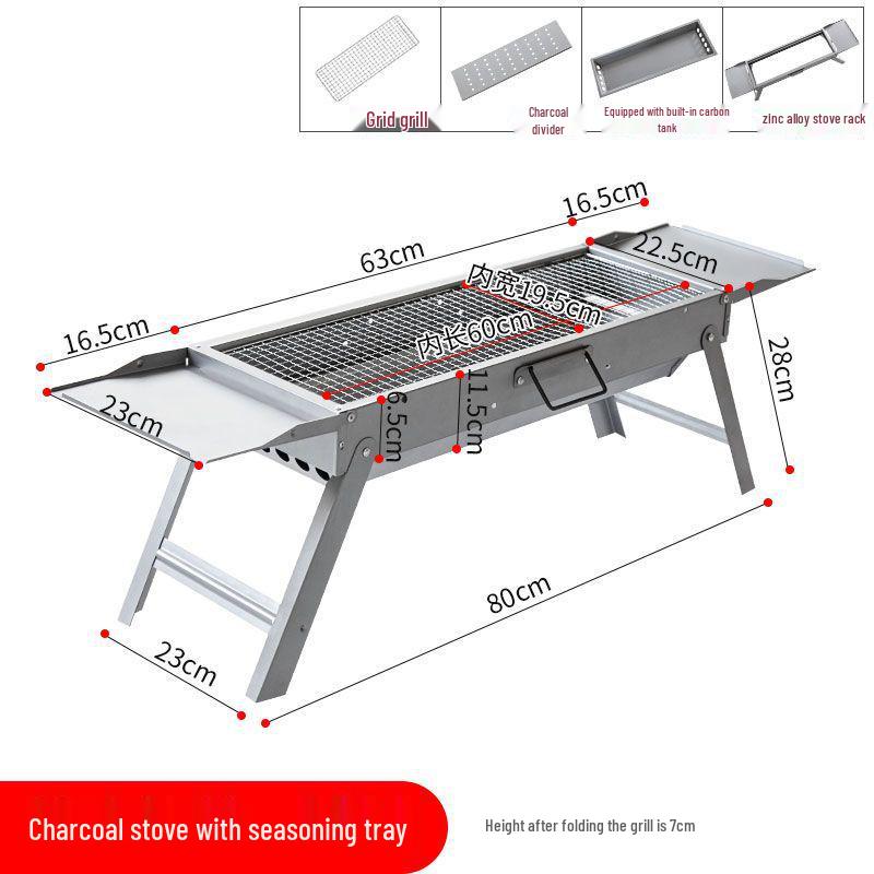Tragbares faltbares Grillset: Verdickter Holzkohlerost für Picknicks im Freien