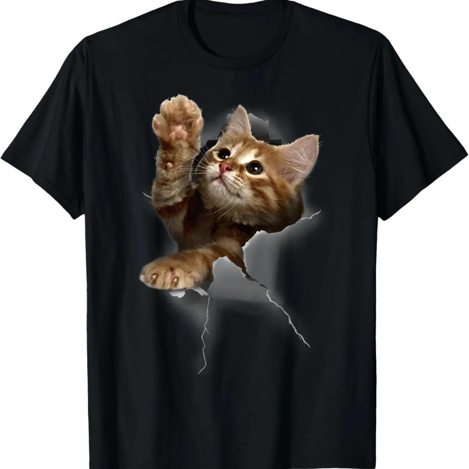 

Lovely Kitten Cracked Wall T-Shirt Cats Tee Shirt Gifts T-Shirt XXXXXL чорний