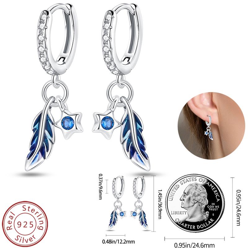 Real 925 Silver Palm Devil's Eye Feather Dream Catcher Design Luxury Earrings Fit For Engagement Fine Jewelry Gifts