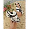 Ladies' Thick Soled Wedge Sandals with Metal Nail Buckle Design - Square Toe Breathable Fabric Cover, Shock-absorbing Rubber Sole, Non Slip Shoes