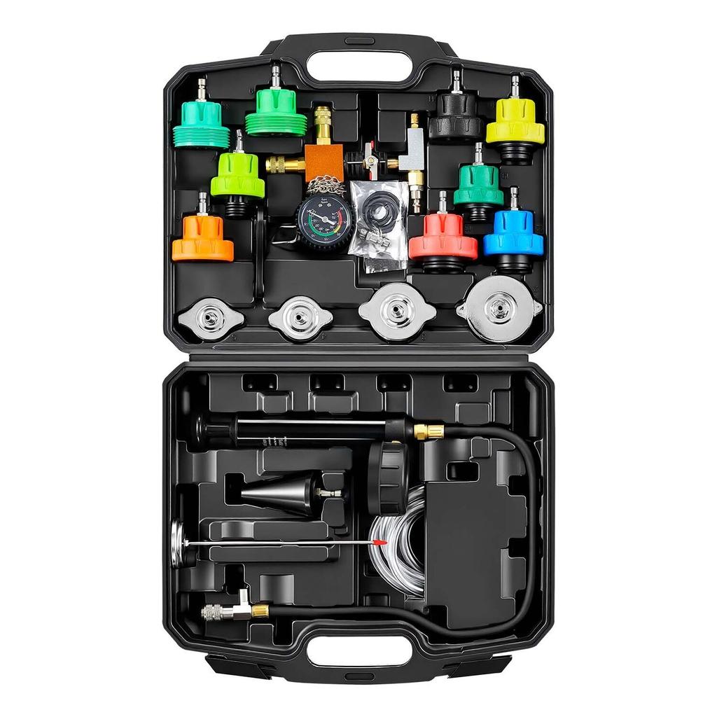 Coolant Pressure Tester Kit, 28Pcs Radiator Vacuum Refill Kit with 4 Adapters, Universal Fit, Automotive Cooling System Pressure Tester Kit, with