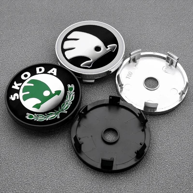 60mm Car Wheel Center Hub Caps Logo Fit for Skoda Rapid Kodiaq Fabia Karoq Laura Superb VRS Yeti Octavia Scala Tire Accessories