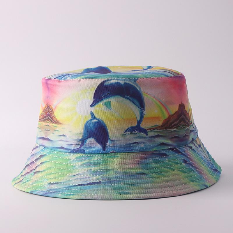 Digital printing small edge bucket hat spring and summer double-sided can wear outdoor sunshade basin hat spot