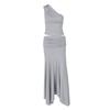 Women's Solid Color Slanted Shoulder Sleeveless Exposed Navel Small Vest Top High Waist Pleated Skirt Two-piece Set