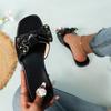 One-word cool slippers women's summer new rivets bow square head slippers women's large size flat sandals