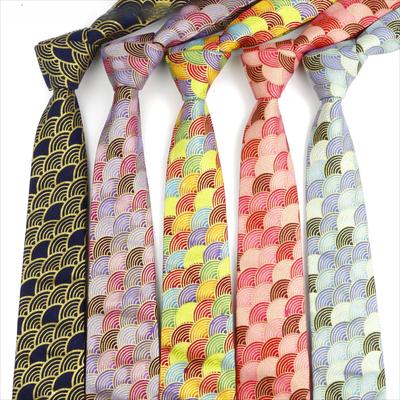 Moda Masculina Gravata de Linho Multicolorida Padrão Escama de Peixe Onda do Mar Gravata Presente Festa de Casamento Uso Diário Alta Qualidade 7cm Gravata Dourada